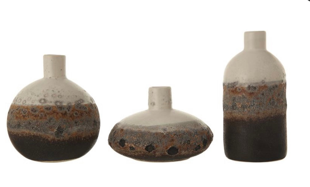 BV Stoneware Brown/White Vase - Set of 2