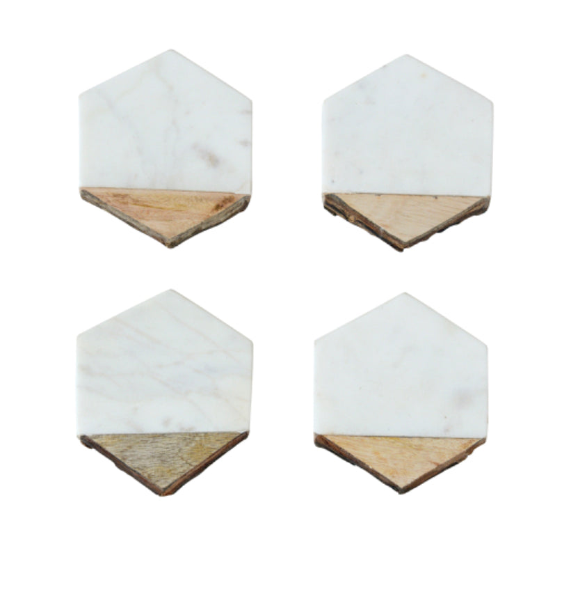 Hexagon Marble/Mango Coasters - set of 4