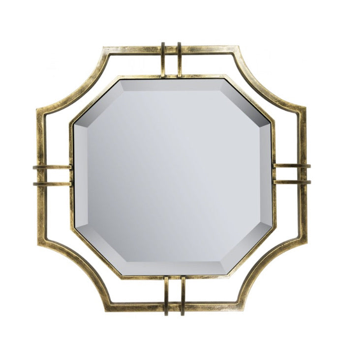 Octagon Beveled Antique Brass Mirror