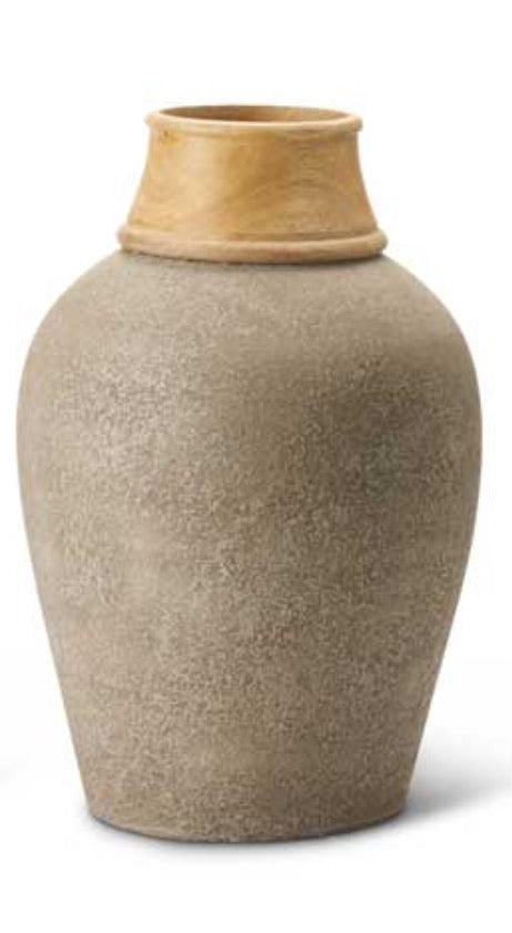 Terracotta vase with wood neck 14”