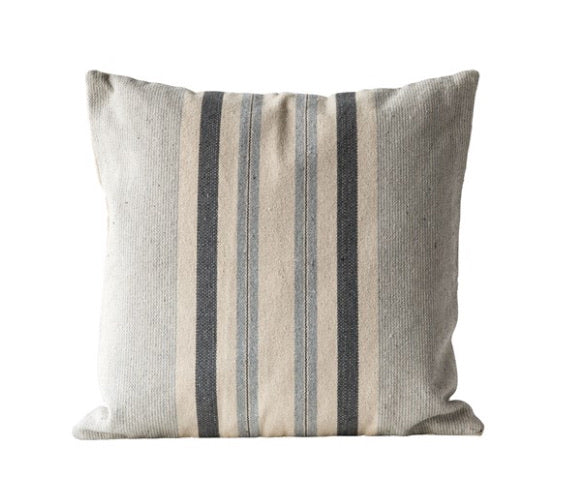 Square Cotton Woven Striped Pillow Greys