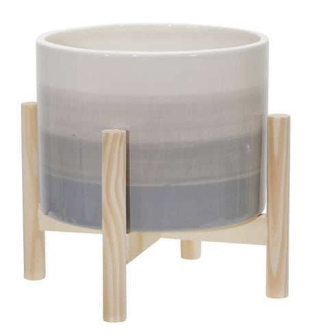 Ceramic Planter With Wood Stand - 8