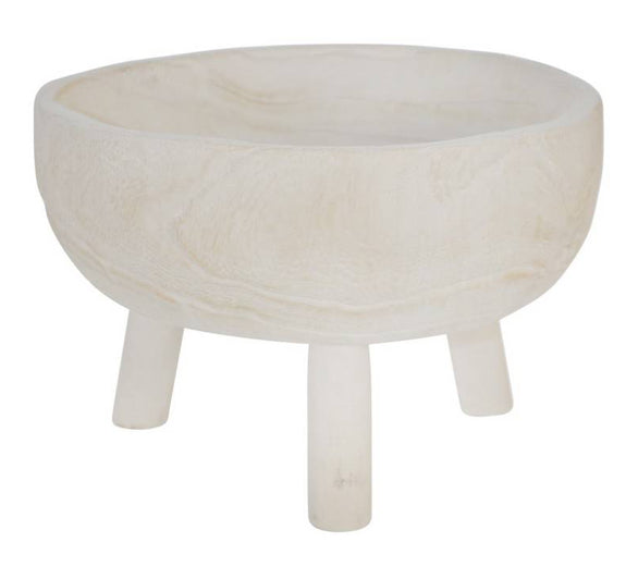 White Wood Bowl With Legs - 11